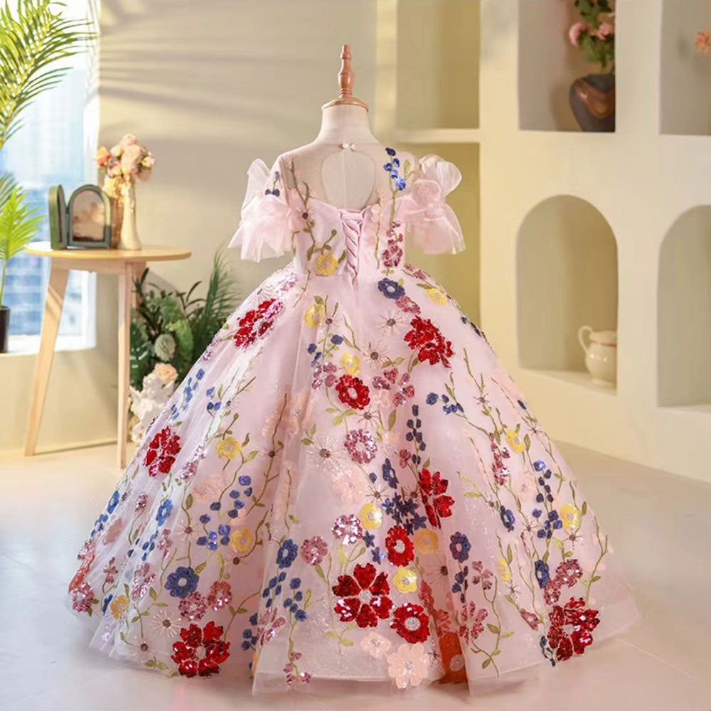 Jill Luxury Sequined Floral Long Birthday Girl Dress J236