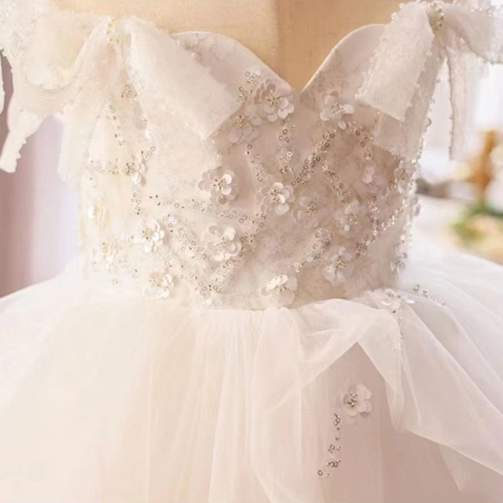 Jill Luxury White Girl Dress Sequined Kids Birthday Girl Dress J214