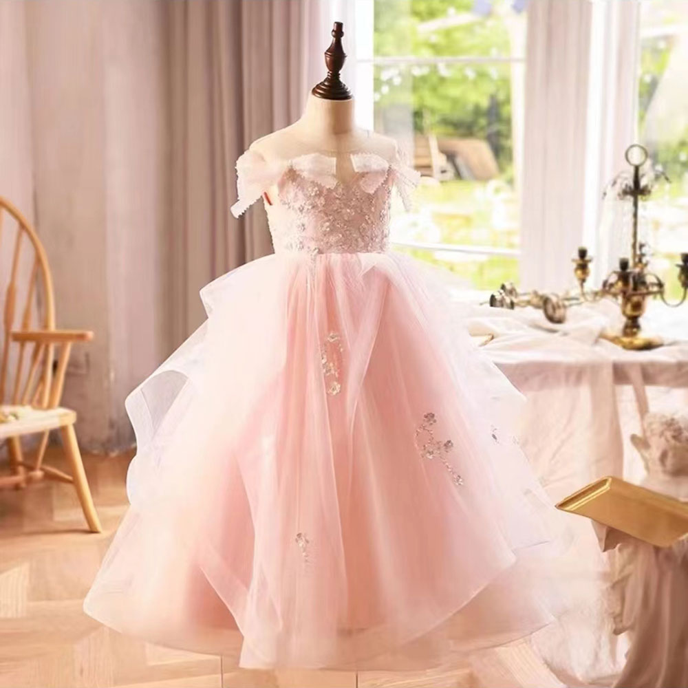 Jill Luxury White Girl Dress Sequined Kids Birthday Girl Dress J214