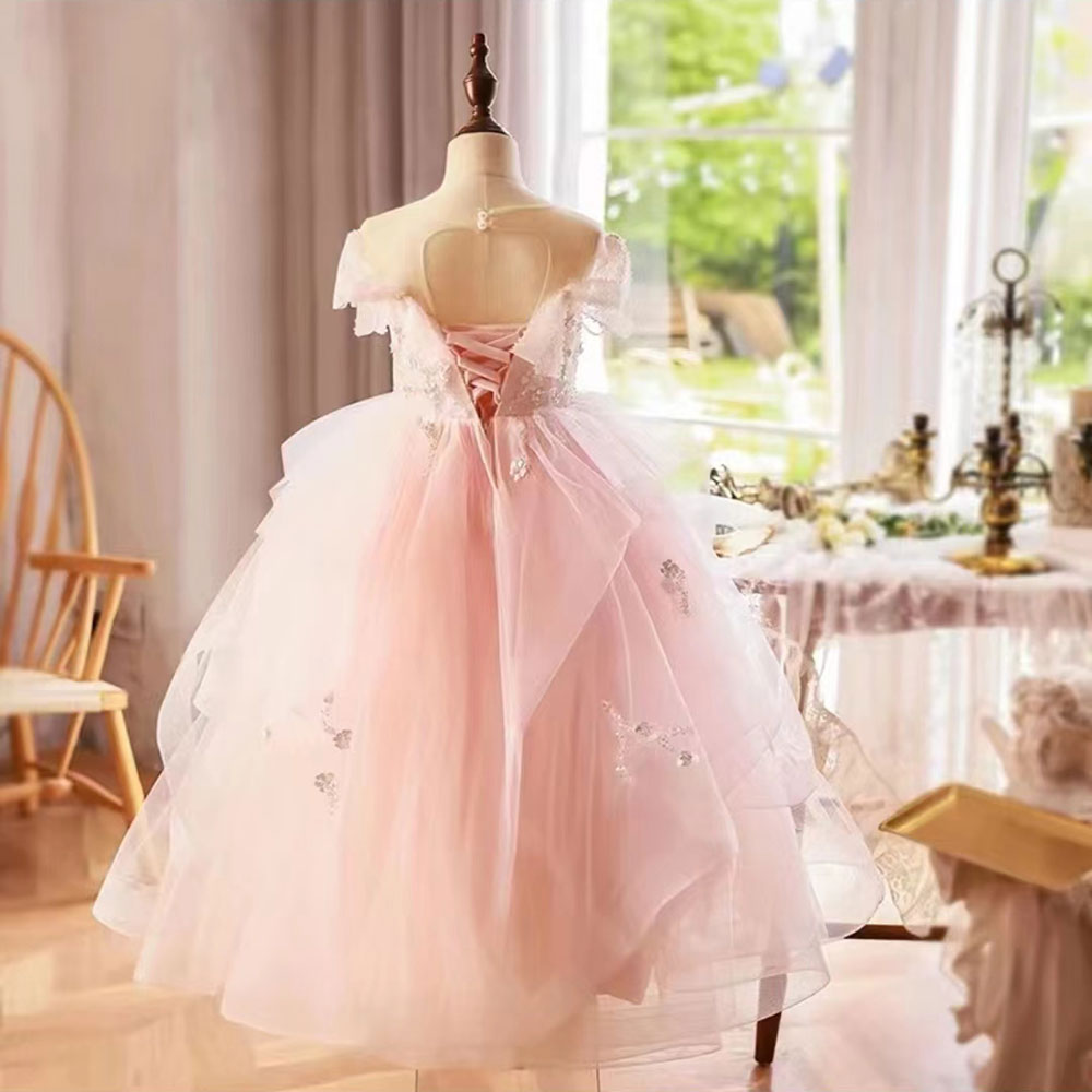 Jill Luxury White Girl Dress Sequined Kids Birthday Girl Dress J214