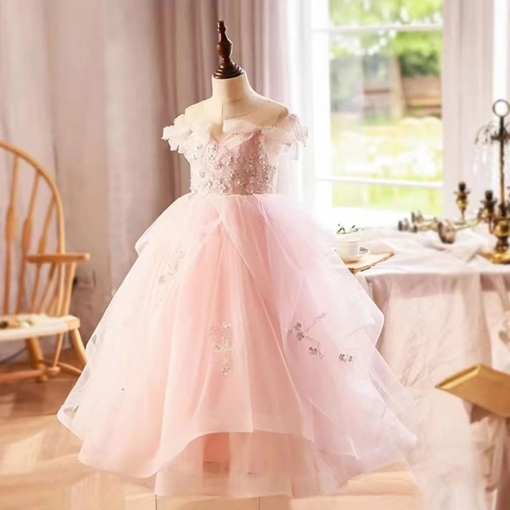 Jill Luxury White Girl Dress Sequined Kids Birthday Girl Dress J214
