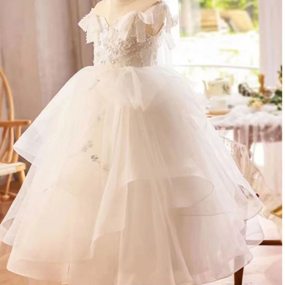 Jill Luxury White Girl Dress Sequined Kids Birthday Girl Dress J214