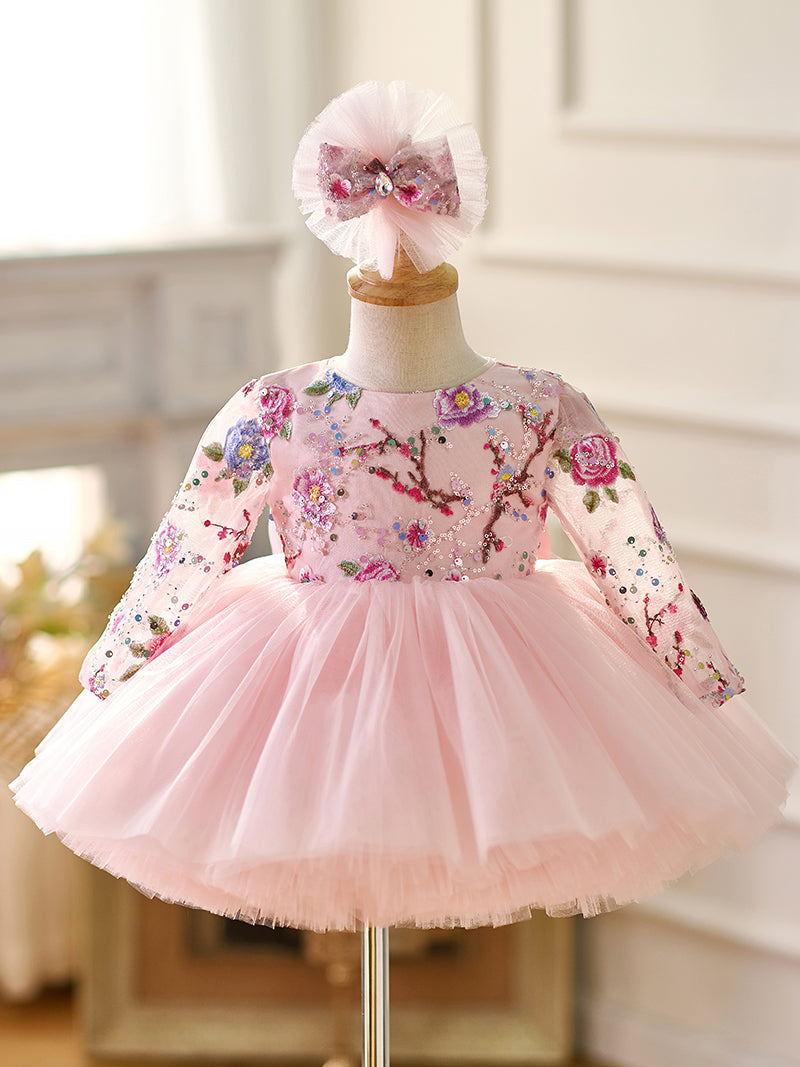 Jill Pink Baby Lace Long Sleeve Adorable Baby Birthday Girl Dress J054