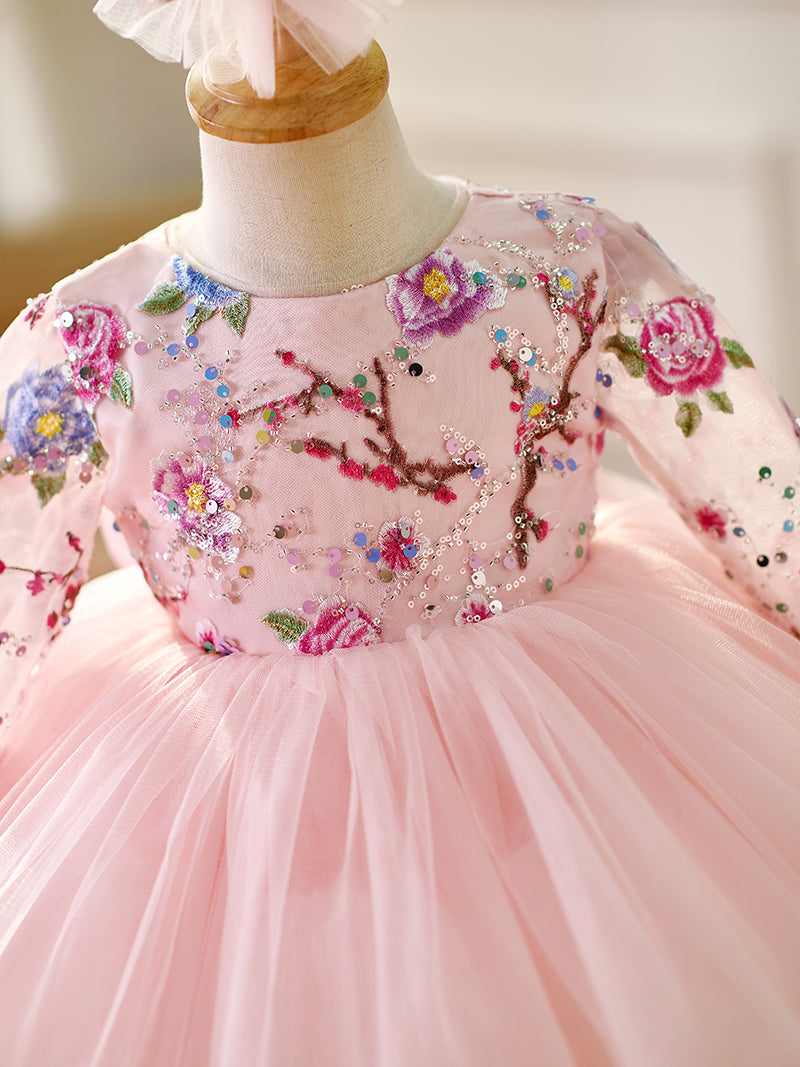 Jill Pink Baby Lace Long Sleeve Adorable Baby Birthday Girl Dress J054