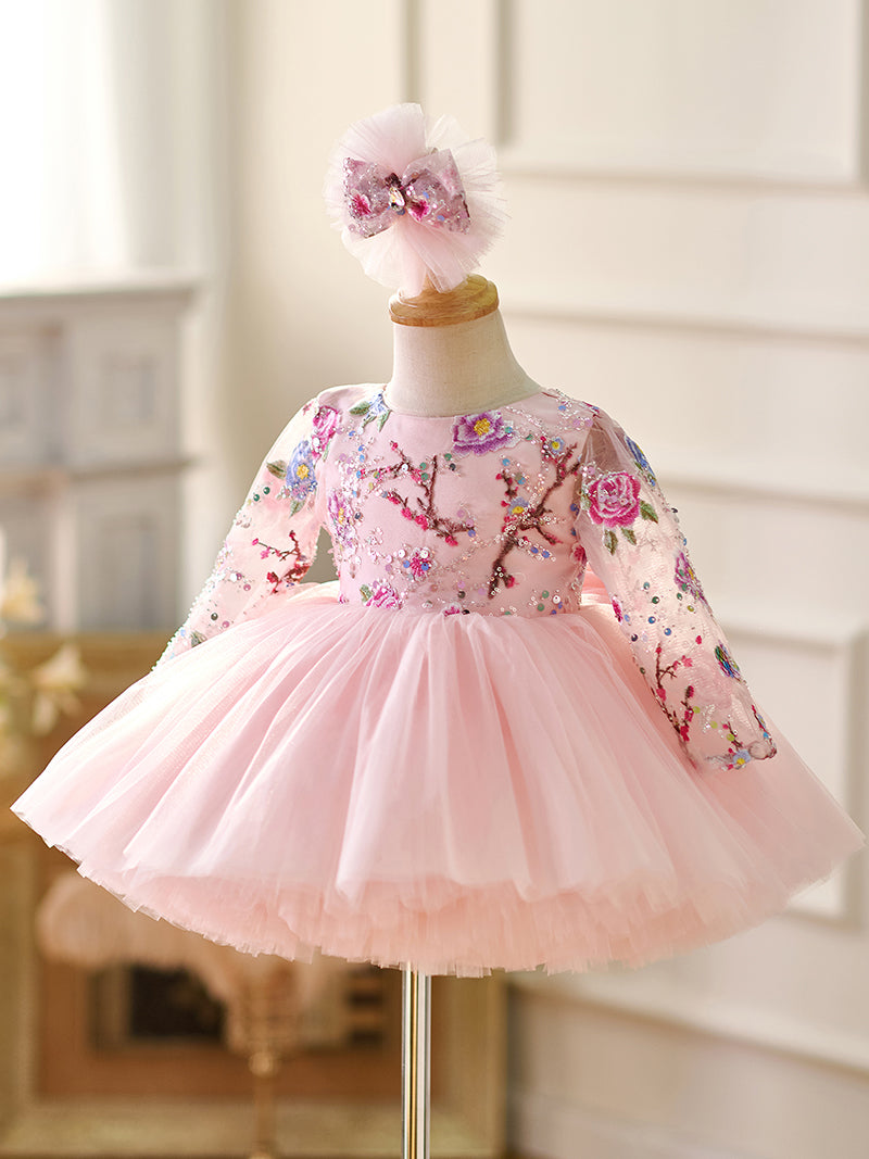 Jill Pink Baby Lace Long Sleeve Adorable Baby Birthday Girl Dress J054