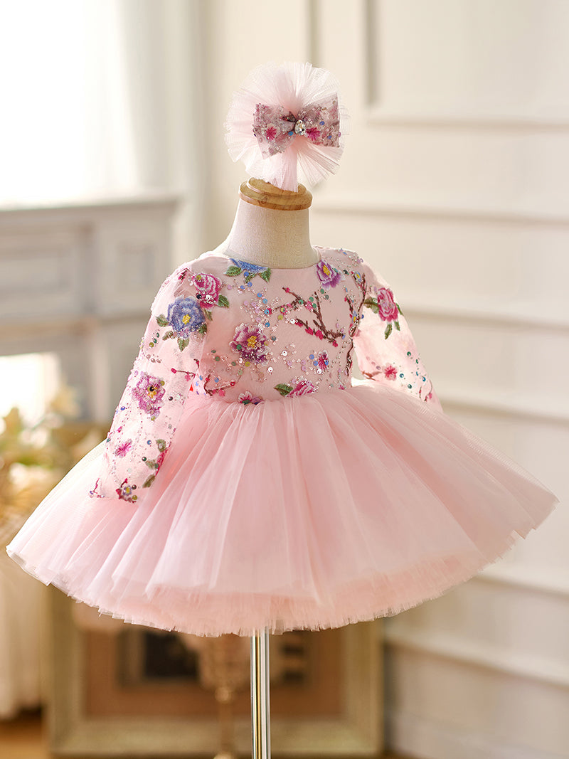 Jill Pink Baby Lace Long Sleeve Adorable Baby Birthday Girl Dress J054