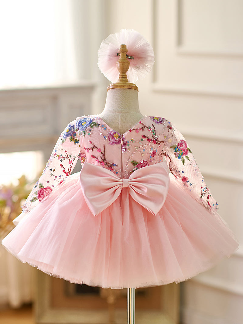 Jill Pink Baby Lace Long Sleeve Adorable Baby Birthday Girl Dress J054