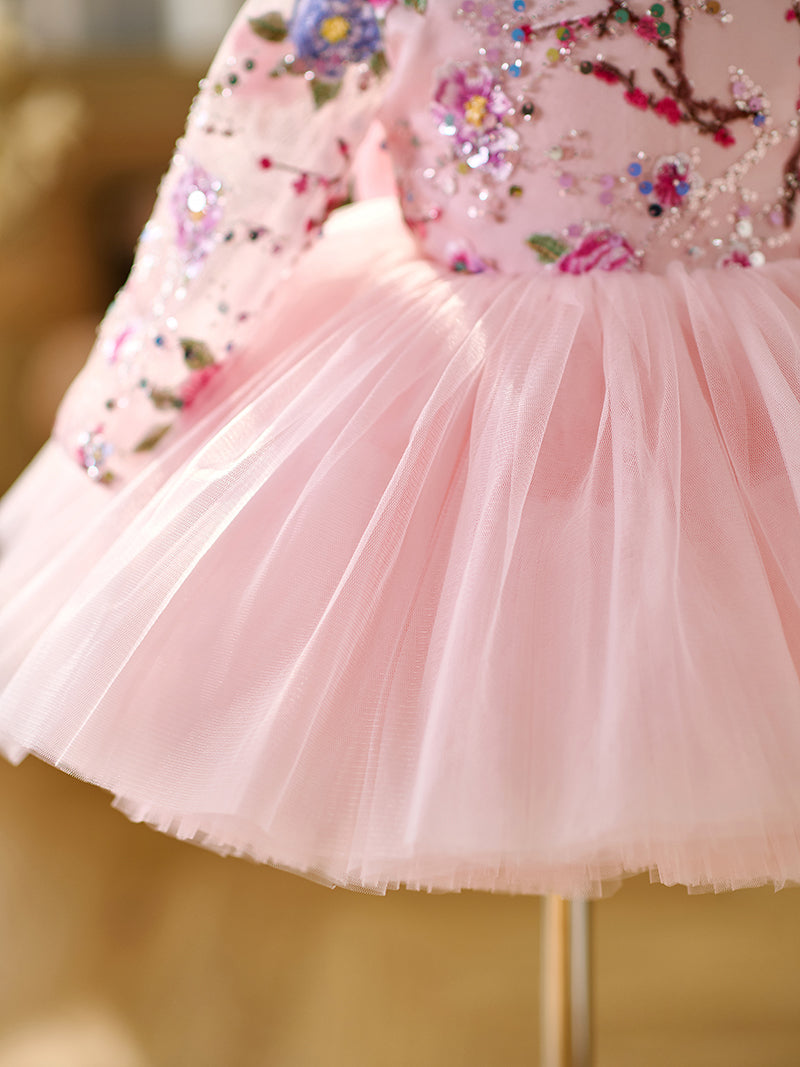 Jill Pink Baby Lace Long Sleeve Adorable Baby Birthday Girl Dress J054