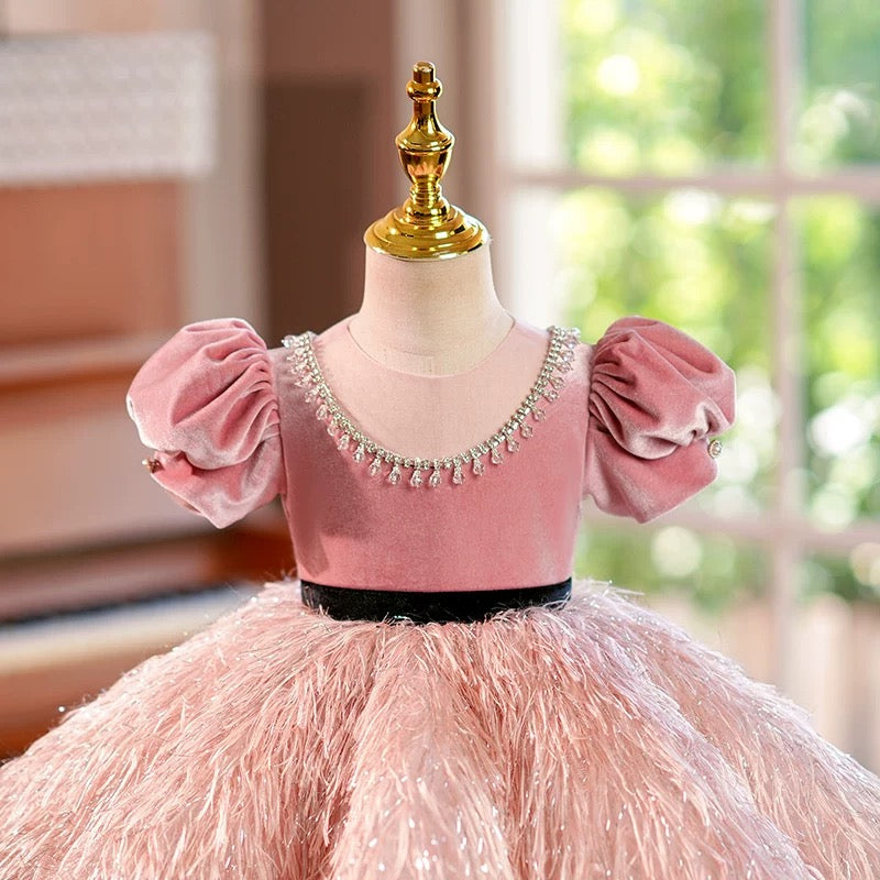 Jill Pink Feathers Toddler Birthday Party Flower Girl Dress J419