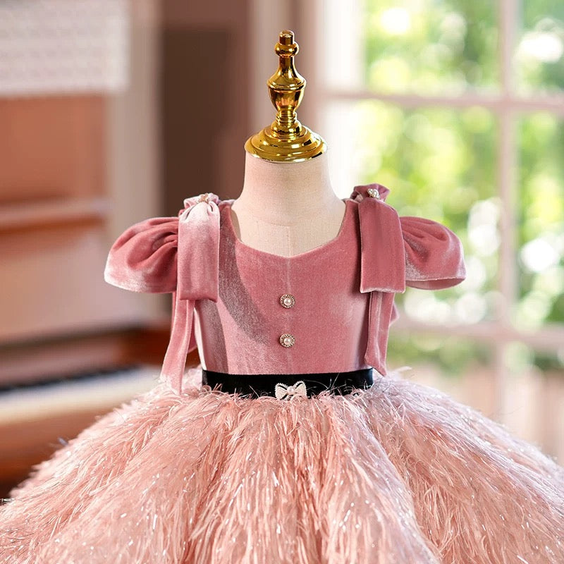 Jill Pink Feathers Toddler Birthday Party Flower Girl Dress J419