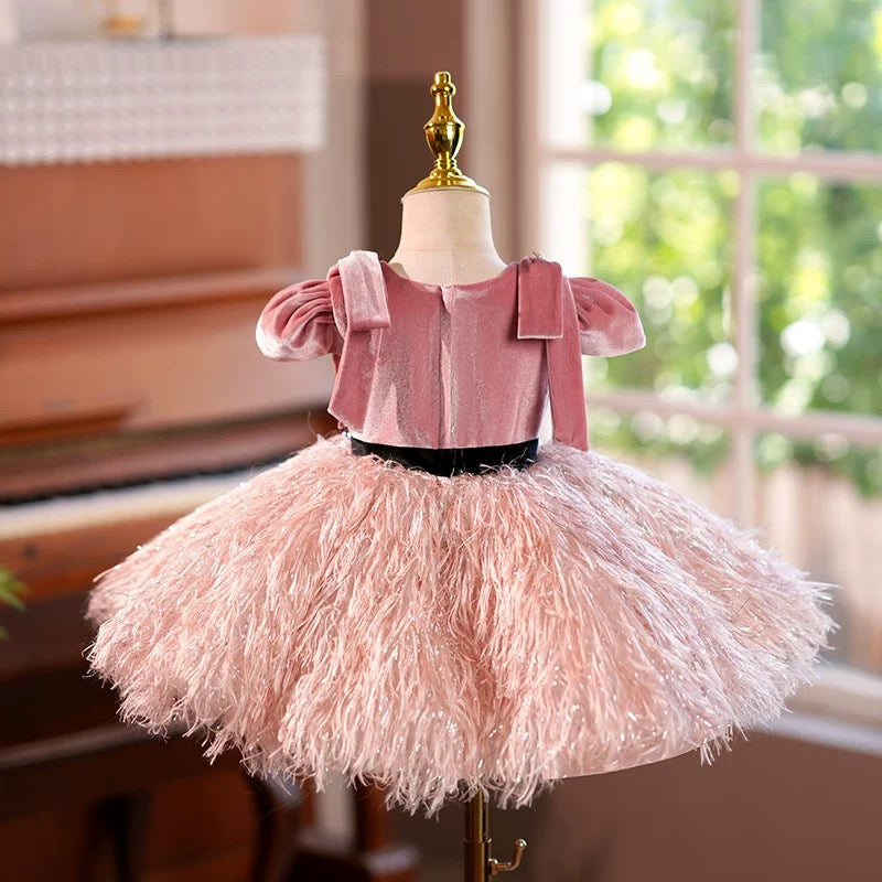 Jill Pink Feathers Toddler Birthday Party Flower Girl Dress J419
