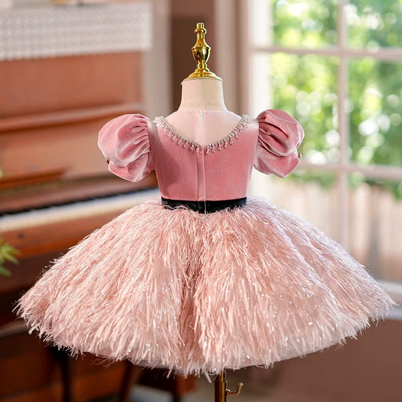 Jill Pink Feathers Toddler Birthday Party Flower Girl Dress J419