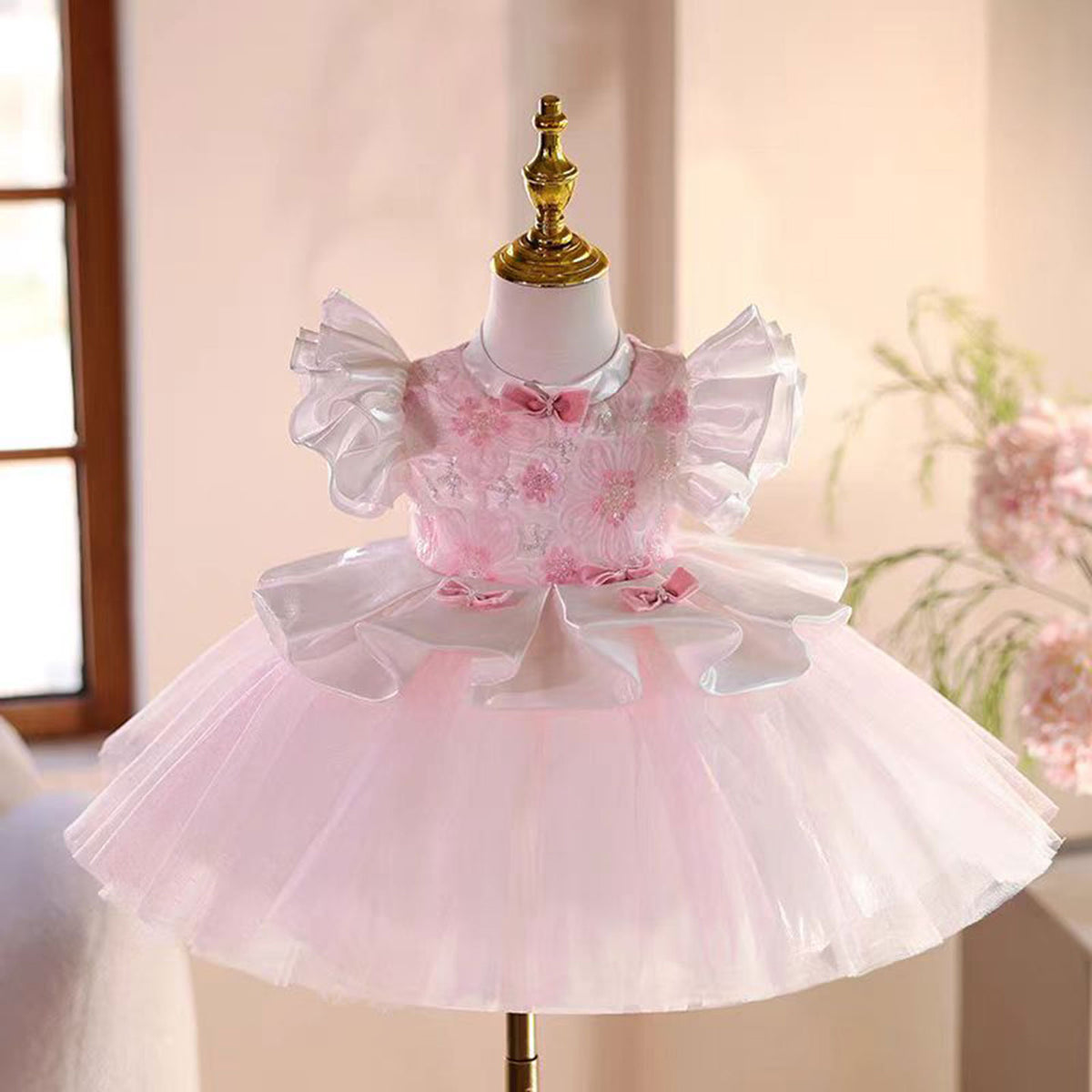 Jill Pink Flower Girl Dress Toddler Kids 1st Wedding Birthday Party Ball Gown J487