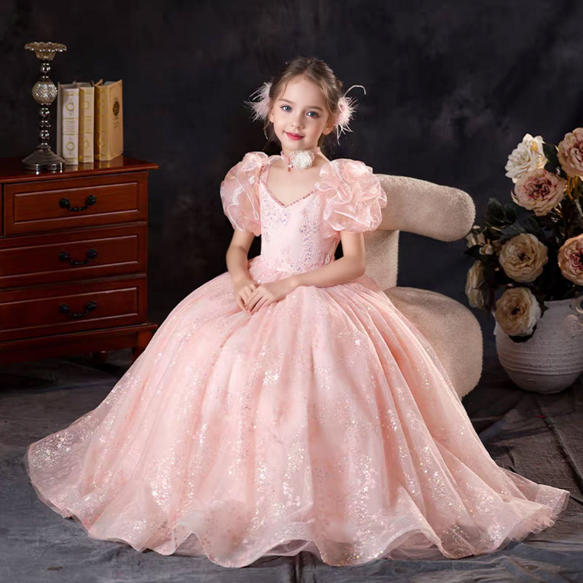 Jill Pink Flower Girl Dress kids Birthday Holiday Party Gown J372