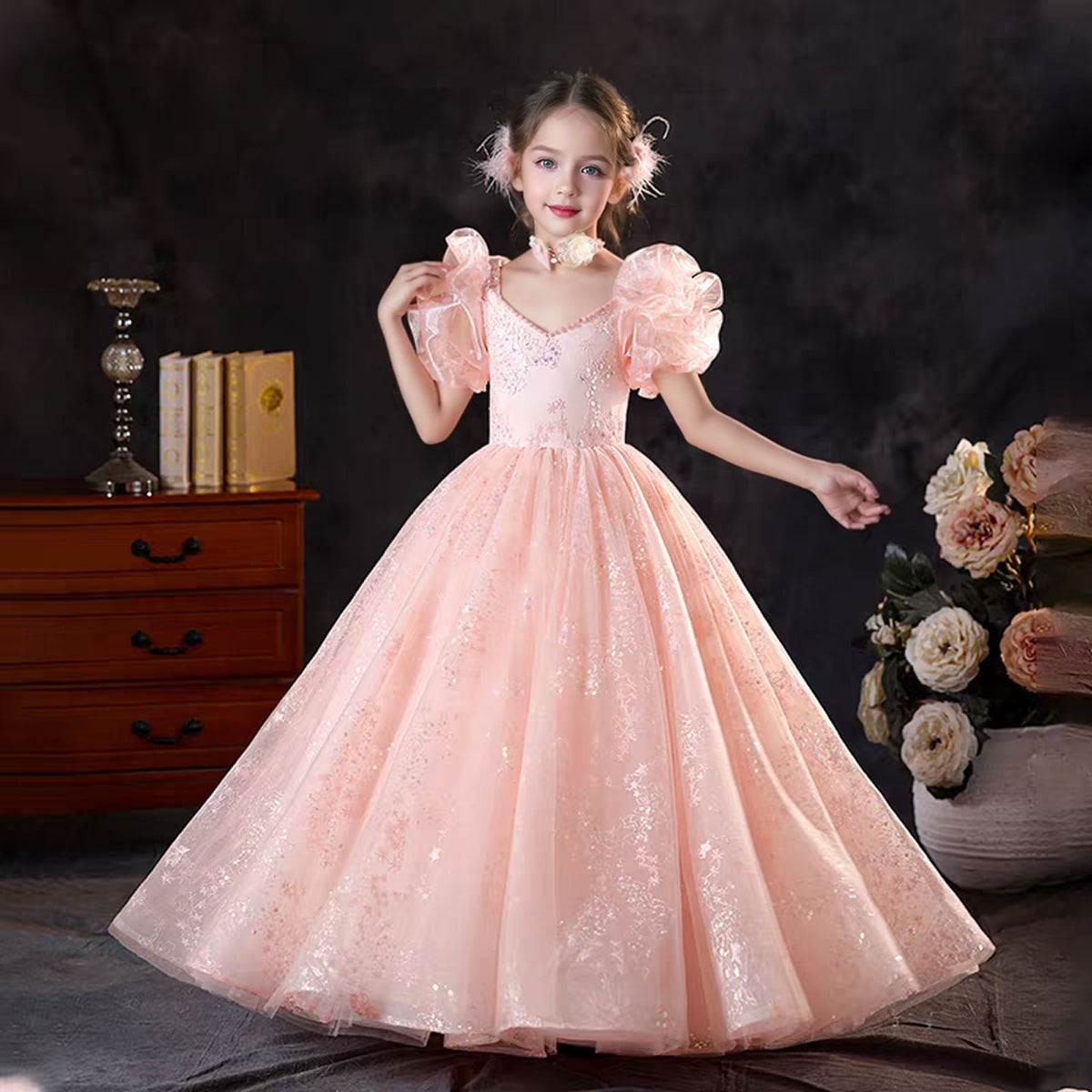 Jill Pink Flower Girl Dress kids Birthday Holiday Party Gown J372