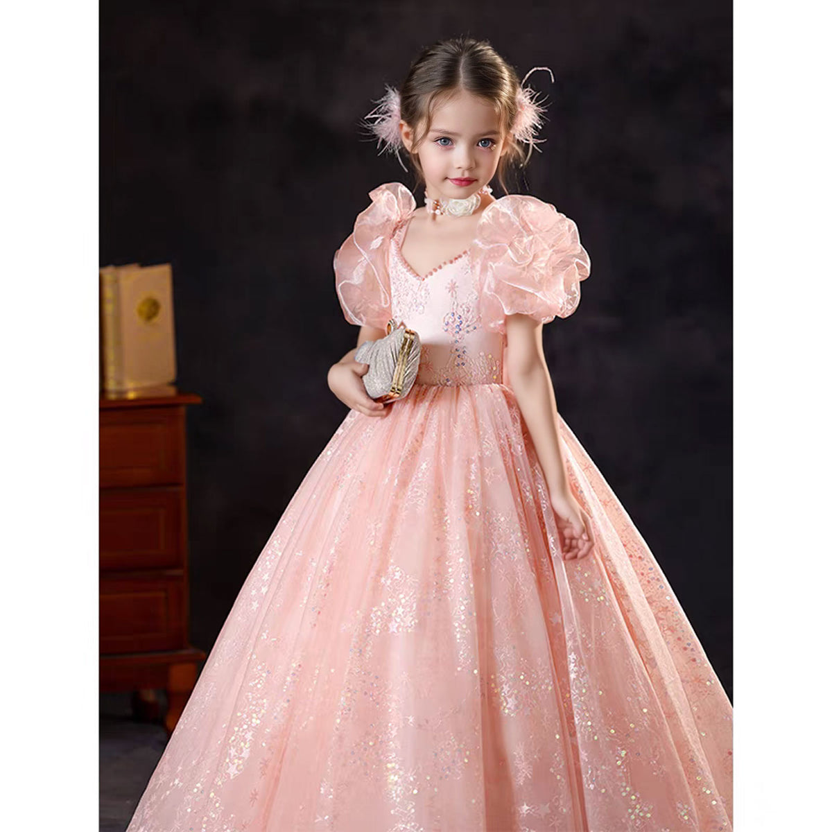 Jill Pink Flower Girl Dress kids Birthday Holiday Party Gown J372