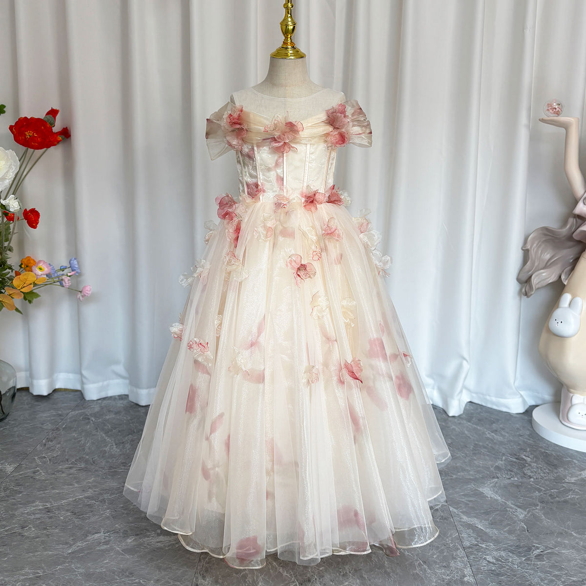 Jill Pink Flowers Girl Dress for Pageant Birthday Party J354