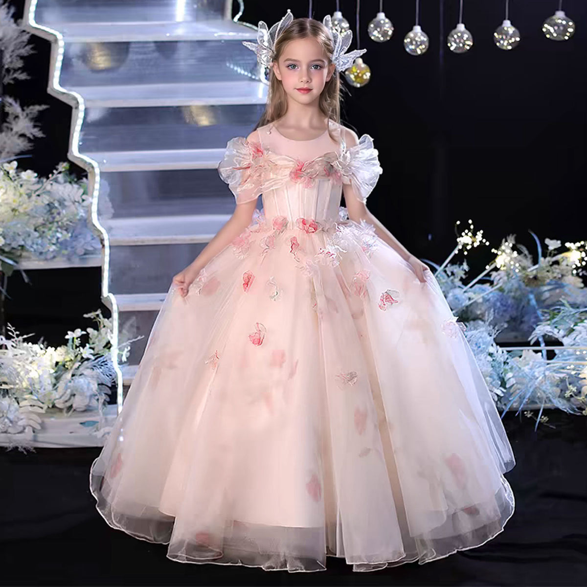 Jill Pink Flowers Girl Dress for Pageant Birthday Party J354