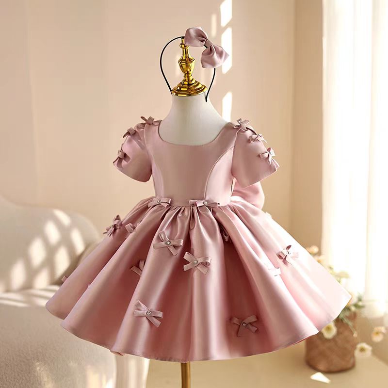 Jill Pink Girl Dress Bowed for Kids Birthday Party Ball Gown J720
