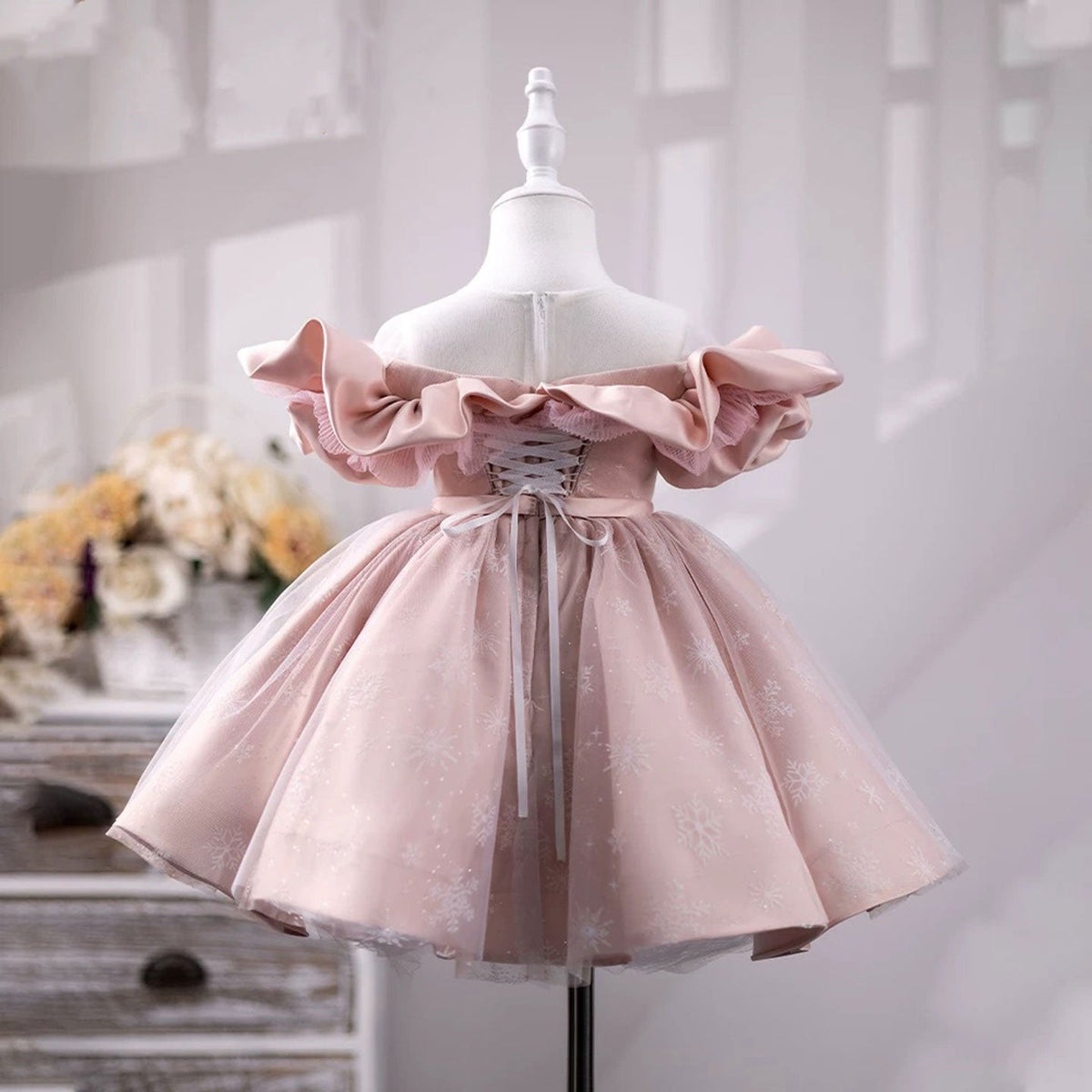 Jill Pink Girl Dress Delicate Ruffled Off-shoulder Party Ball Gown J709