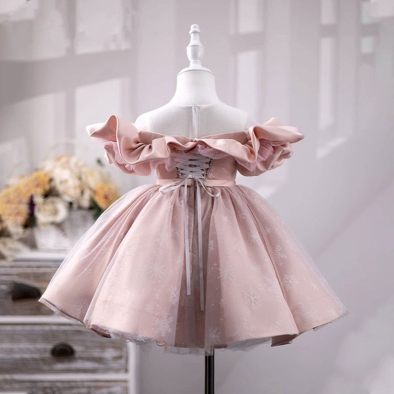 Jill Pink Girl Dress Delicate Ruffled Off-shoulder Party Ball Gown J709