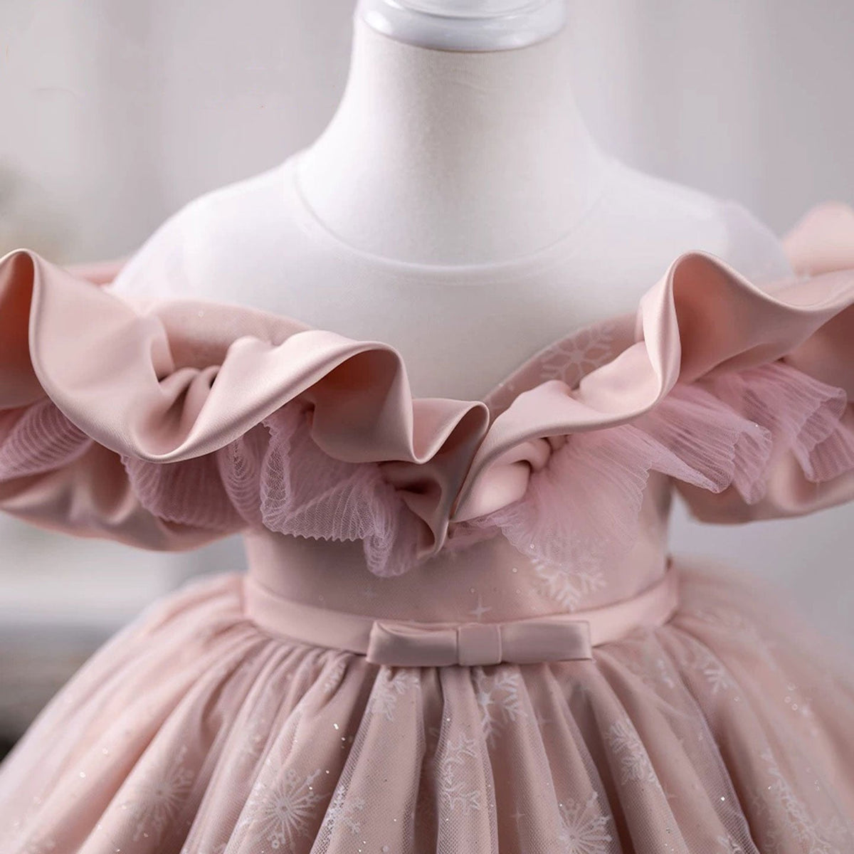 Jill Pink Girl Dress Delicate Ruffled Off-shoulder Party Ball Gown J709