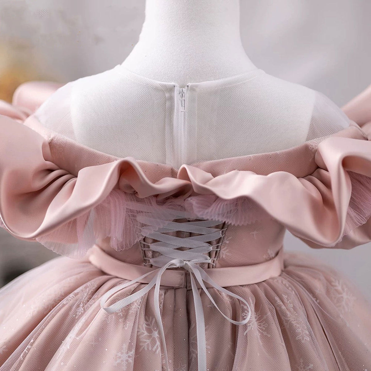 Jill Pink Girl Dress Delicate Ruffled Off-shoulder Party Ball Gown J709