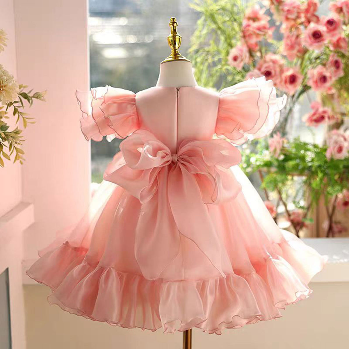 Jill Pink Girl Dress Lace Beads Toddler Kids 1st Birthday Party Gown J448