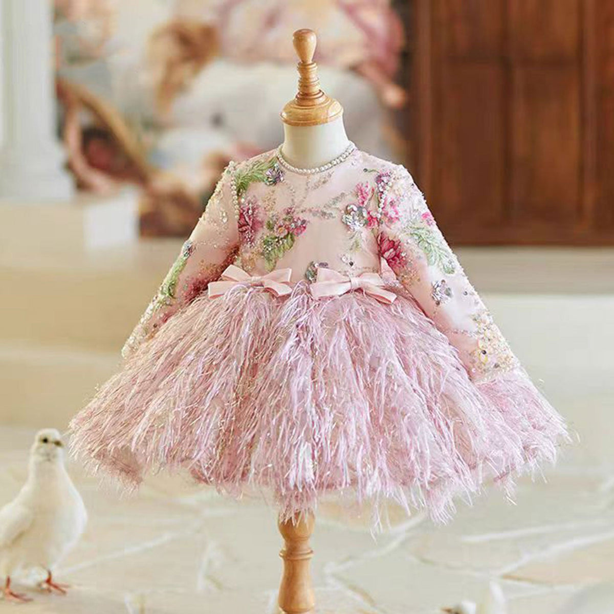 Jill Pink Girl Dress Long Sleeve Kids Birthday Party Gown J723