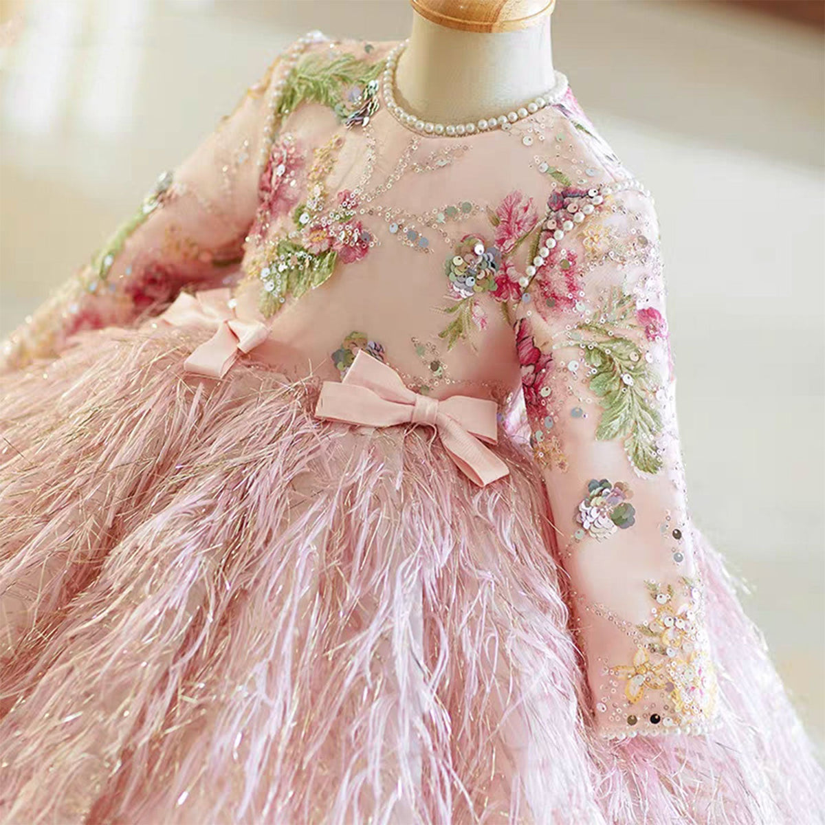 Jill Pink Girl Dress Long Sleeve Kids Birthday Party Gown J723