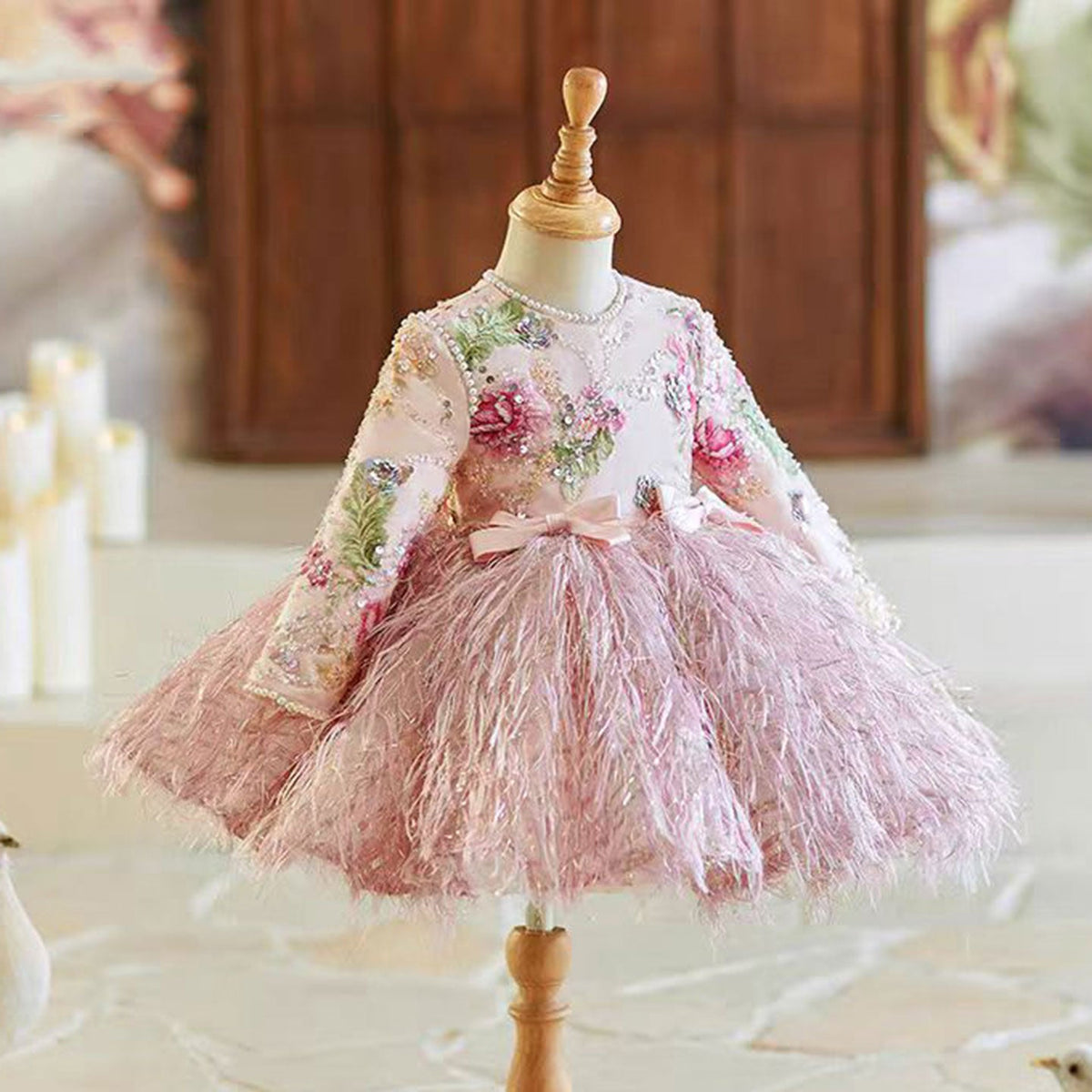 Jill Pink Girl Dress Long Sleeve Kids Birthday Party Gown J723