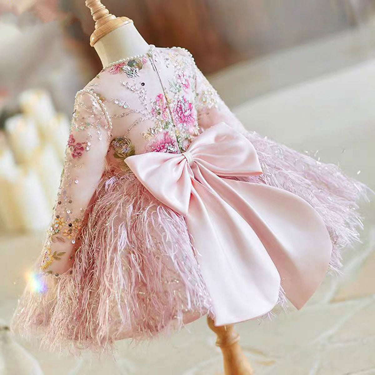 Jill Pink Girl Dress Long Sleeve Kids Birthday Party Gown J723