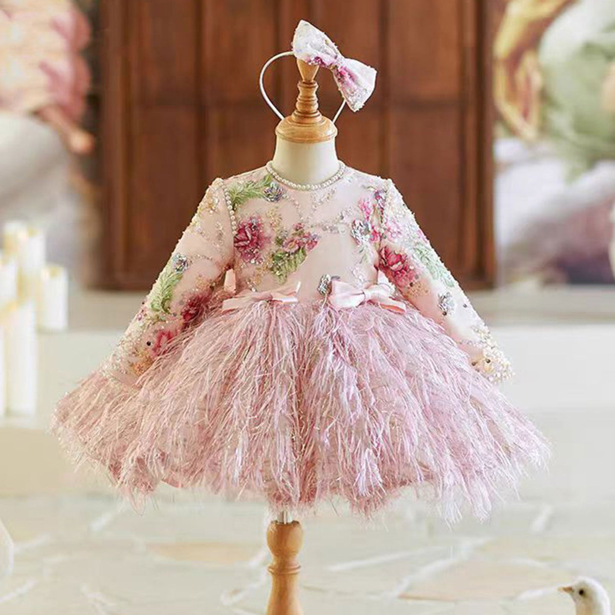Jill Pink Girl Dress Long Sleeve Kids Birthday Party Gown J723