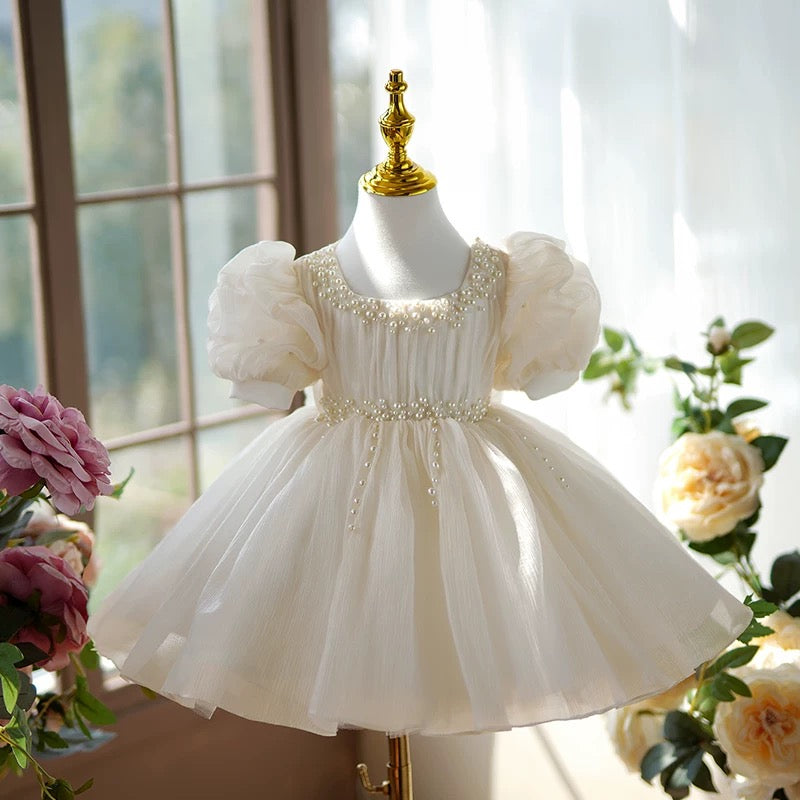Jill Pink Girl Dress Pearl Beaded Square Neckline Ball Gown J416