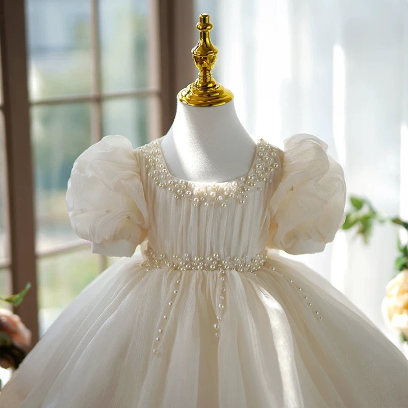Jill Pink Girl Dress Pearl Beaded Square Neckline Ball Gown J416