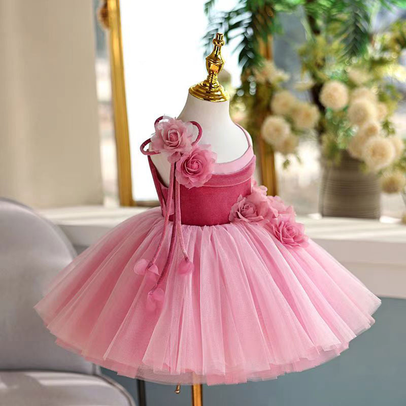 Jill Pink Girl Dress Spaghetti Straps Toddler Kids 1st Birthday Gown J447