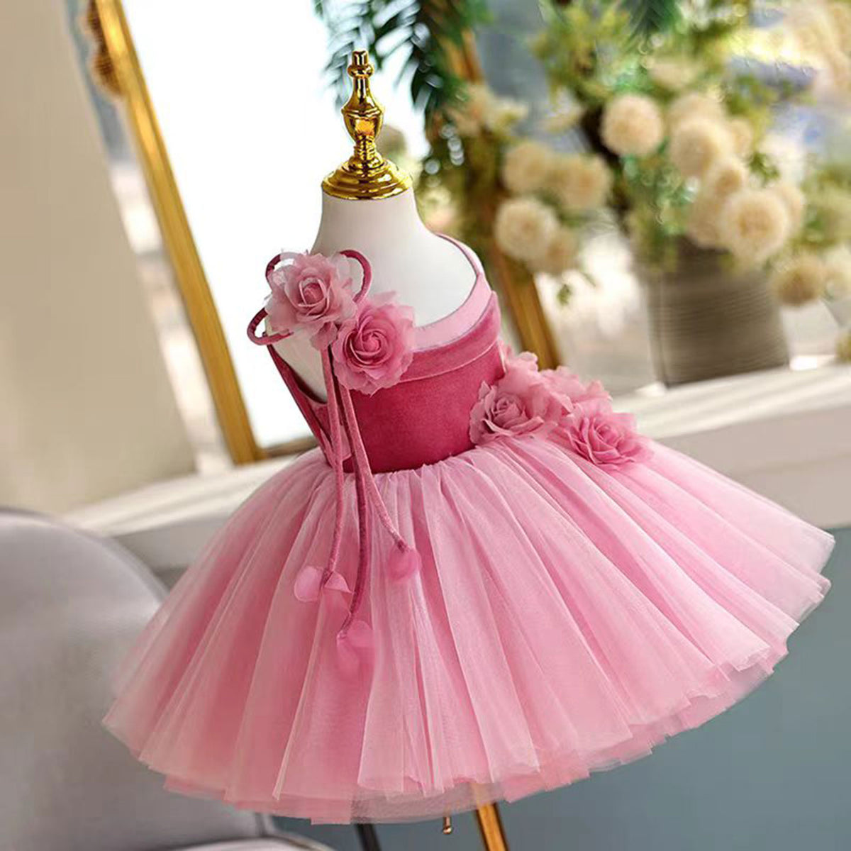 Jill Pink Girl Dress Spaghetti Straps Toddler Kids 1st Birthday Gown J447
