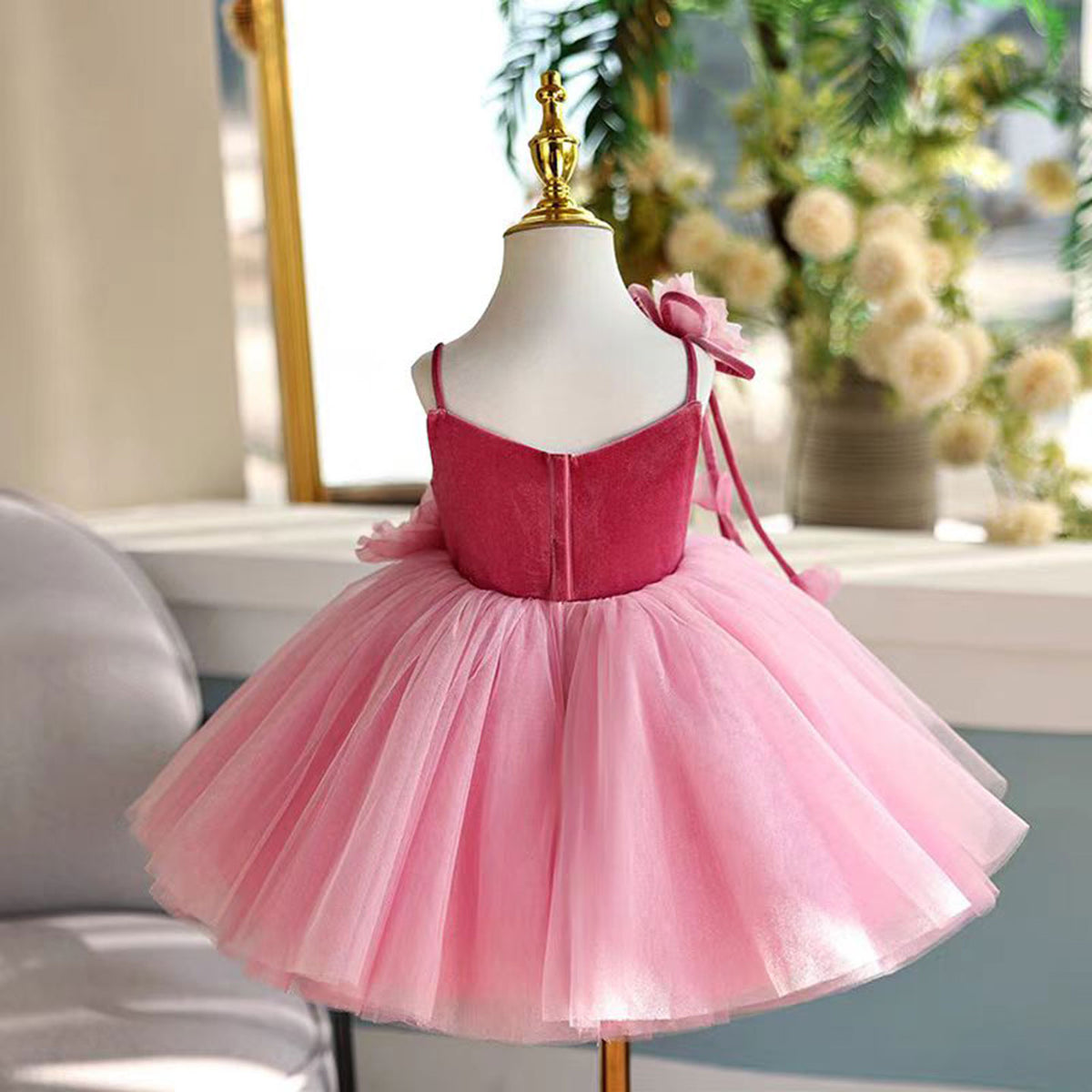 Jill Pink Girl Dress Spaghetti Straps Toddler Kids 1st Birthday Gown J447