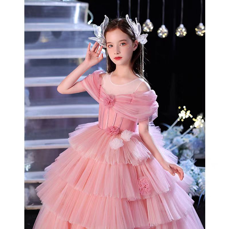 Jill Pink Girl Dress kids Princess Birthday Holiday Party Gown J364