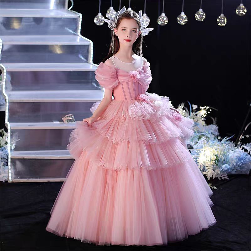 Jill Pink Girl Dress kids Princess Birthday Holiday Party Gown J364