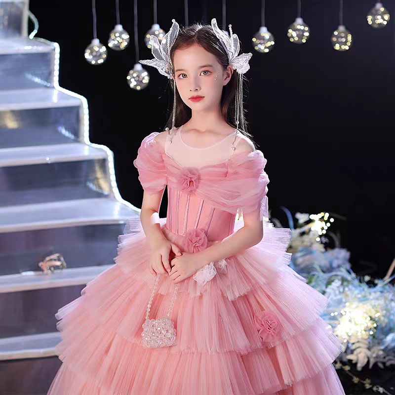 Jill Pink Girl Dress kids Princess Birthday Holiday Party Gown J364