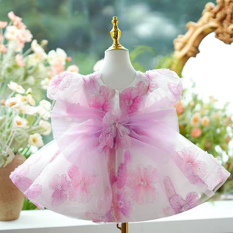 Jill Pink Girl Princess Dress Knee Length for 1st Birthday J409