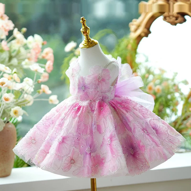 Jill Pink Girl Princess Dress Knee Length for 1st Birthday J409