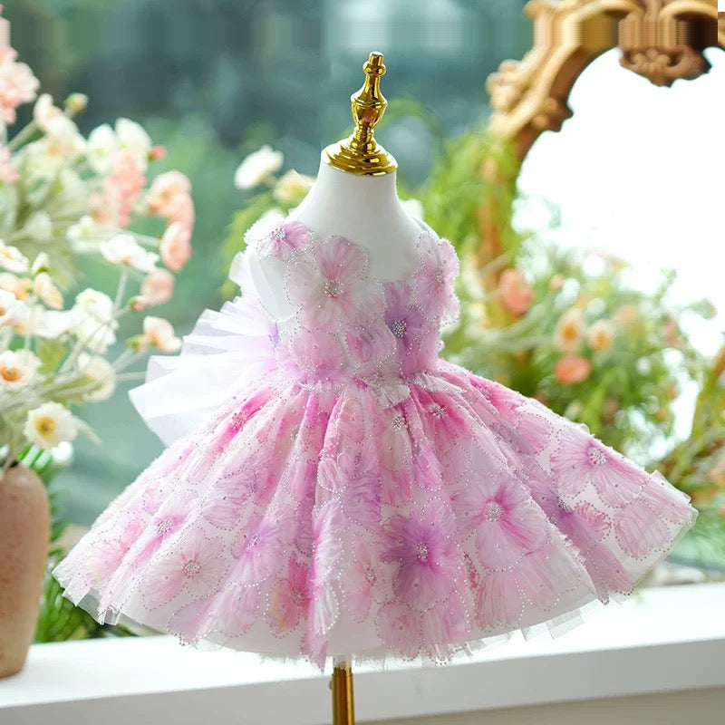 Jill Pink Girl Princess Dress Knee Length for 1st Birthday J409