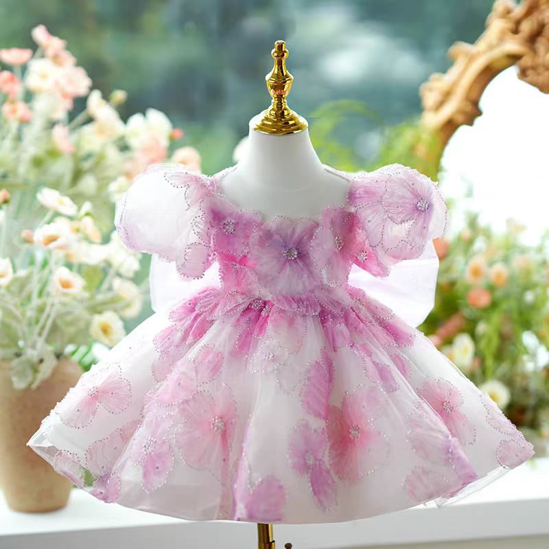 Jill Pink Girl Princess Dress Knee Length for 1st Birthday J409