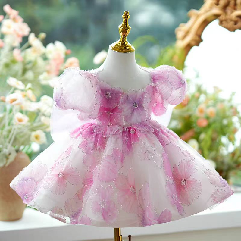 Jill Pink Girl Princess Dress Knee Length for 1st Birthday J409