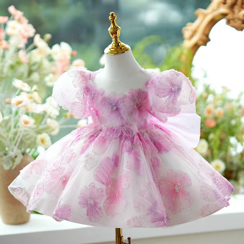 Jill Pink Girl Princess Dress Knee Length for 1st Birthday J409