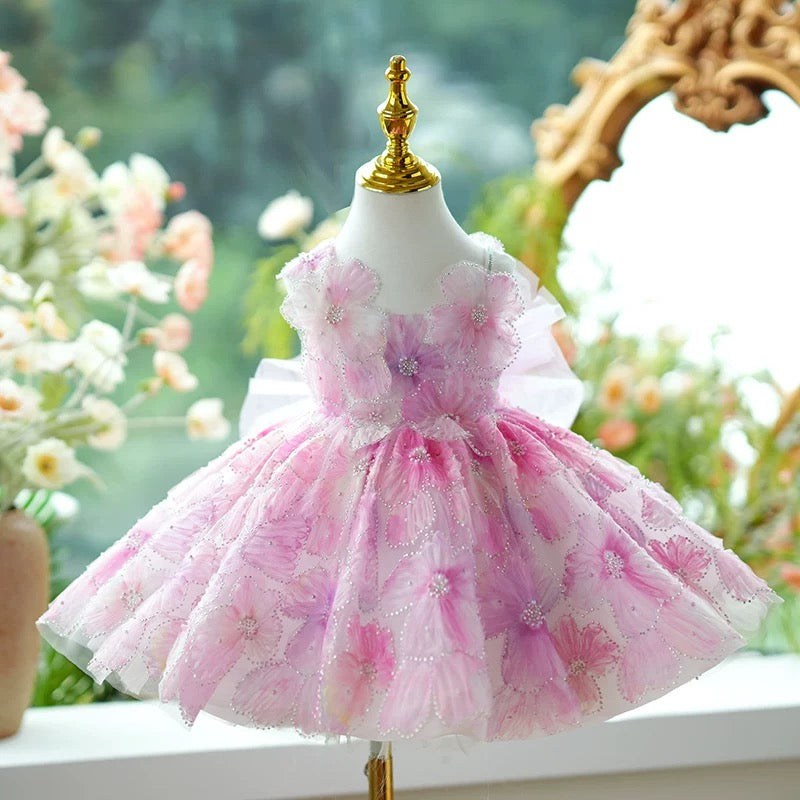 Jill Pink Girl Princess Dress Knee Length for 1st Birthday J409