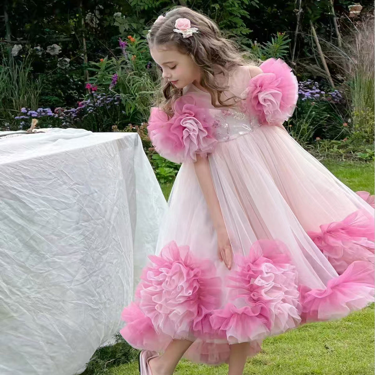 Jill Pink Girl Princess Dress for kids Birthday Party J141