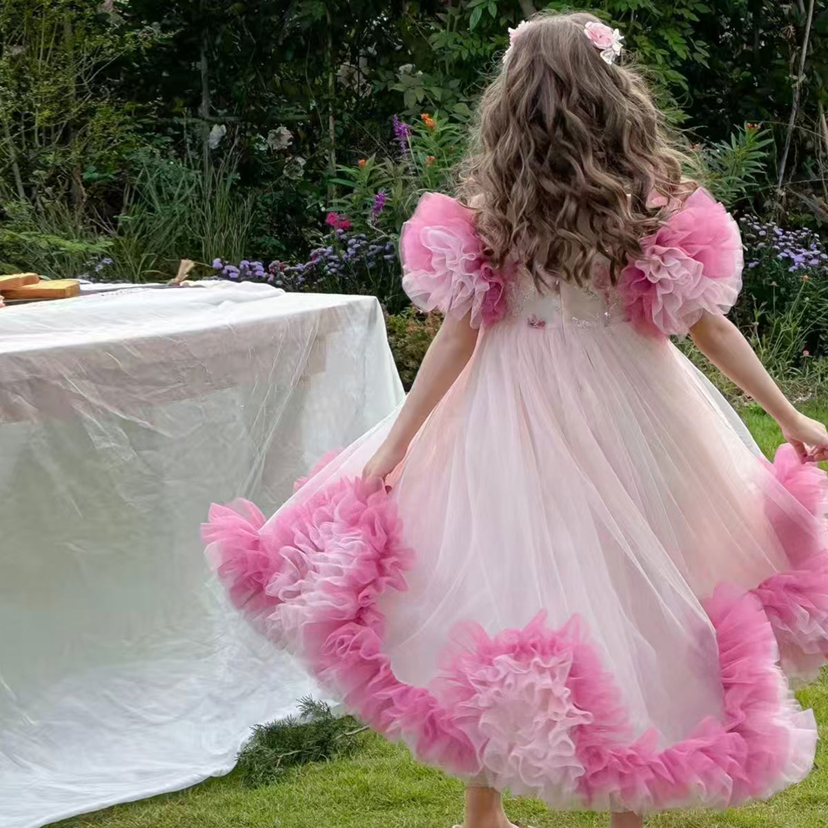 Jill Pink Girl Princess Dress for kids Birthday Party J141